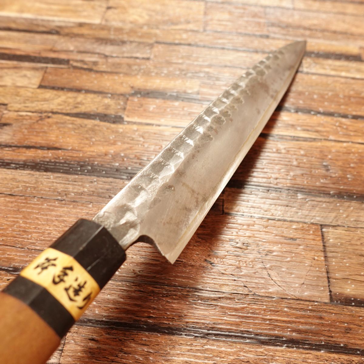 Yasuki Aogami Yanagiba Knife, Sharpened, Sashimi Knife, Hammered Pattern, Black-Forged, Handmade