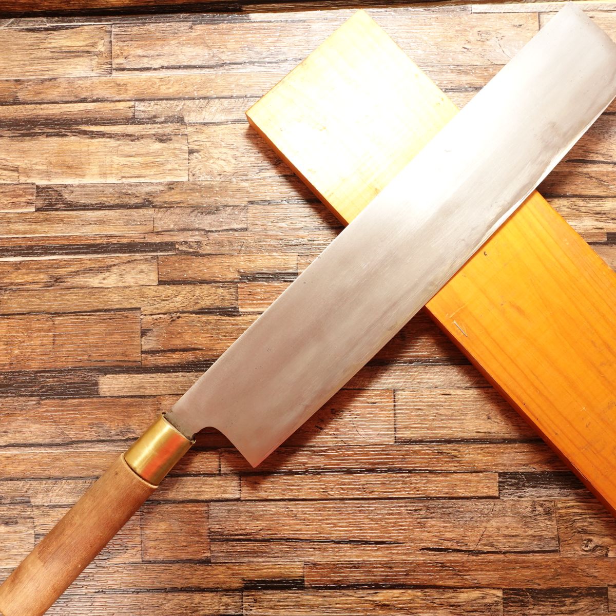 Minamoto Naotsugu Watermelon Knife, Sharpened, Large Nakiri, Osaka Central Market, Thin Blade, Wooden Sheath, Moto Zakoba