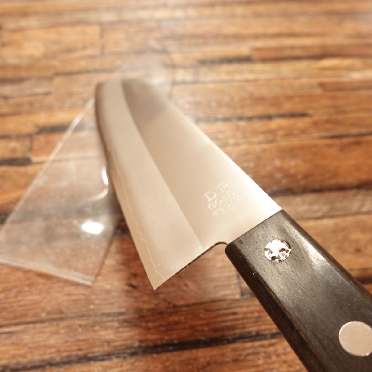 Premium Gold Warikomi Santoku Knife, Sharpened, Stainless Steel, DP, Unused with Sticker and Protective Case