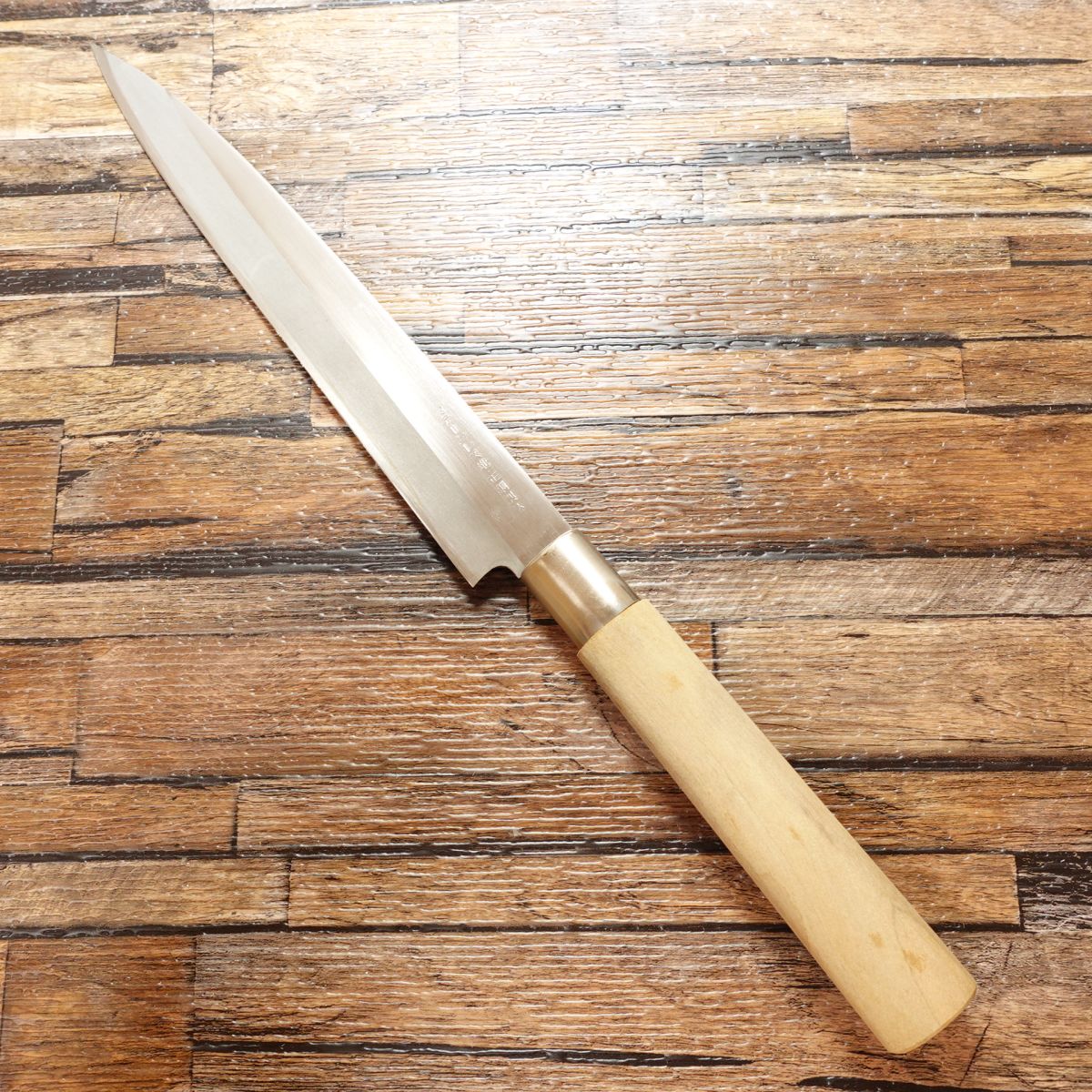 Misuzu Yanagiba Knife, Sharpened, Sashimi Knife, Stainless Steel Core, Proper Steel Warikomi, Double Bevel, Unused Storage Item