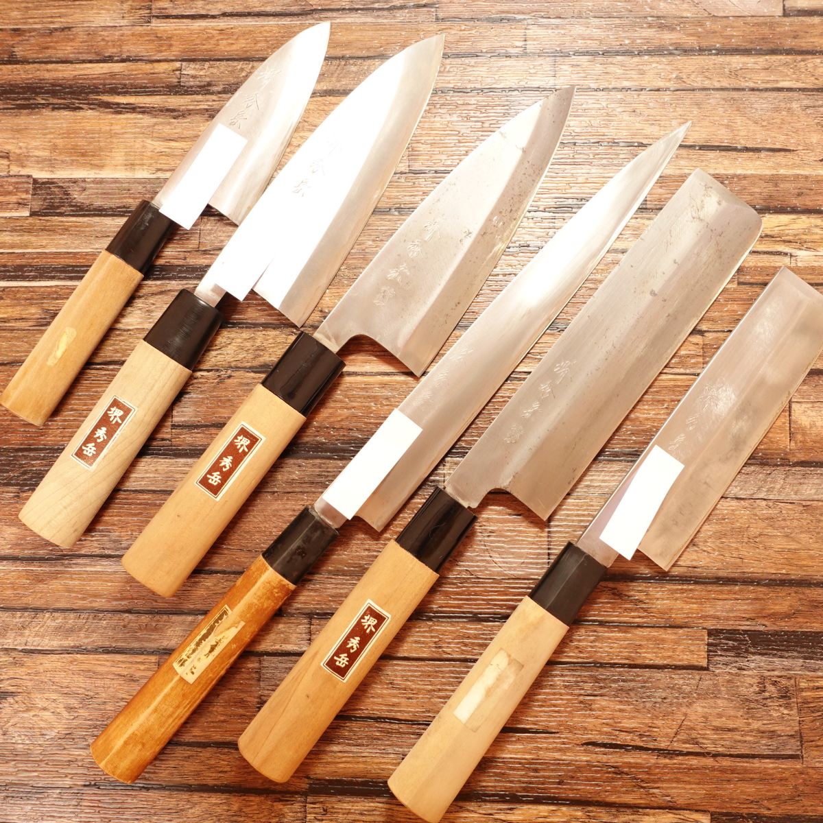 Sakai Shugaku 6-piece Set, Sharpened, Yanagiba, Deba, Usuba, Aji-kiri, Boxed, Name Engraved