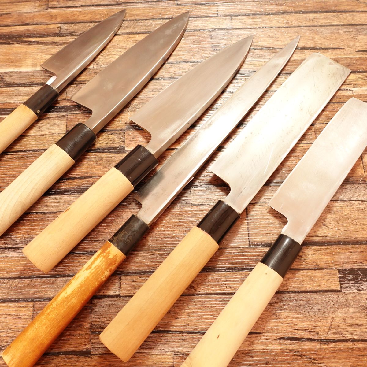 Sakai Shugaku 6-piece Set, Sharpened, Yanagiba, Deba, Usuba, Aji-kiri, Boxed, Name Engraved