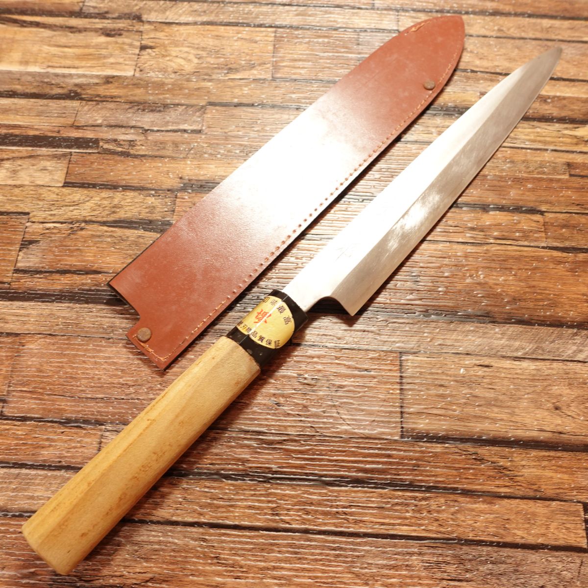 Sakai Wasaburo Yanagiba Knife, Sharpened, Sashimi Knife with Sakai Traditional Blade Quality Assurance Sticker and Protective Case