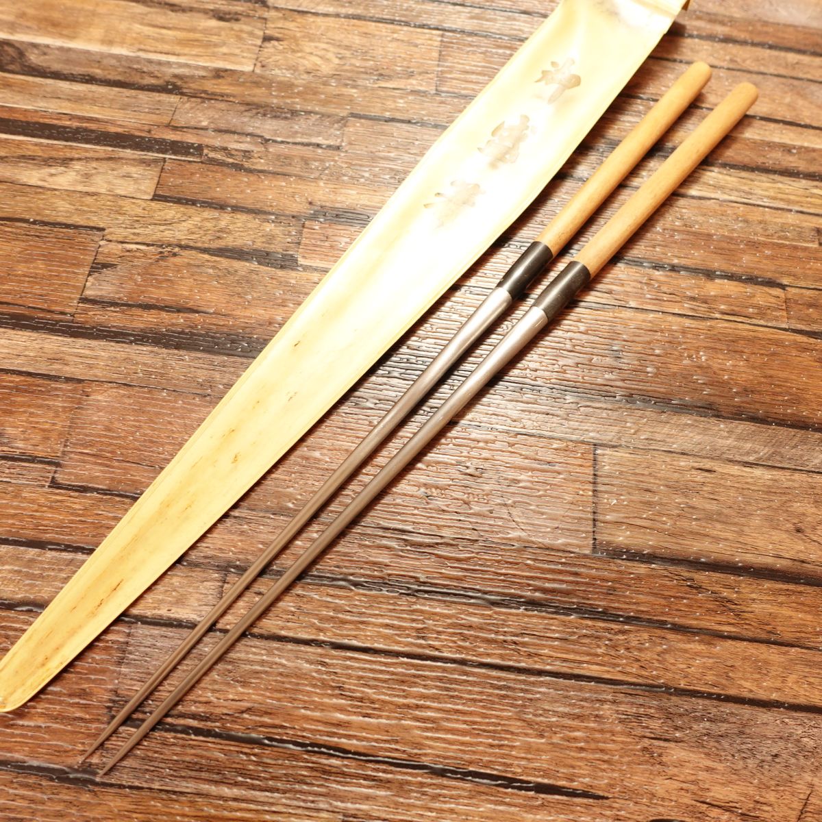 Serving Chopsticks with Water Buffalo Handle, S Logo, Protective Case, Made from Magnolia Wood