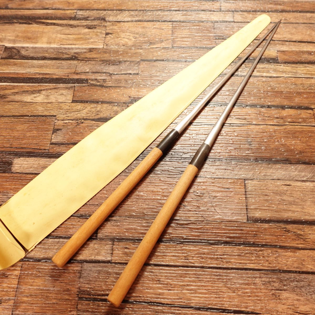 Serving Chopsticks with Water Buffalo Handle, S Logo, Protective Case, Made from Magnolia Wood