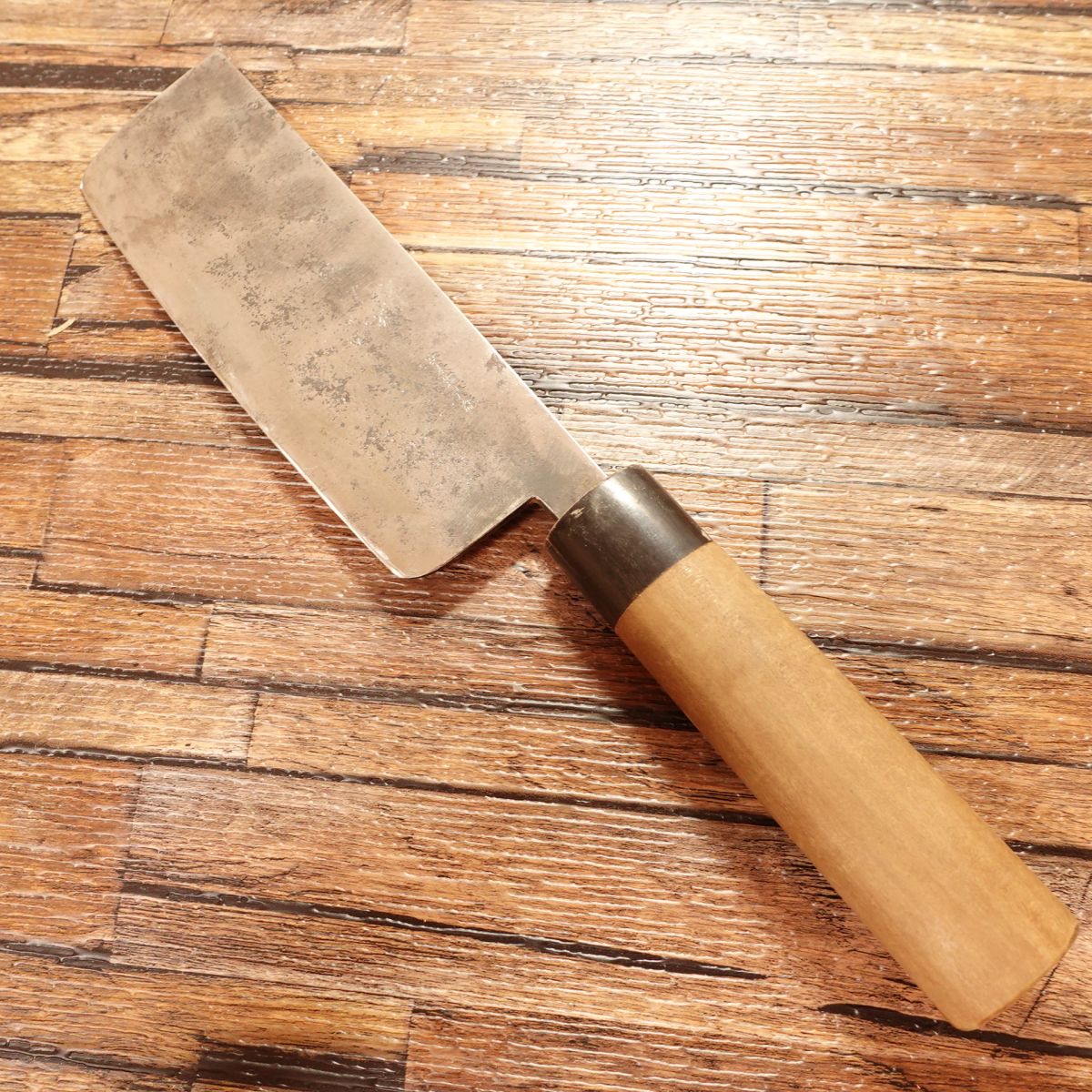 Kiya Nakiri Knife, Sharpened, Water Buffalo Horn Handle, Black Forged with Yasuki Steel Aogami, Thin Blade for Vegetables