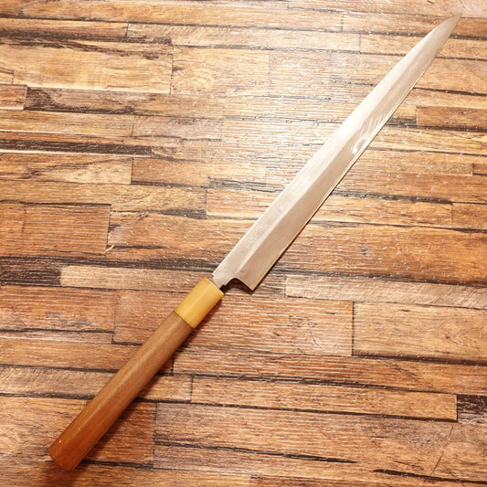 Tsukiji Masamoto Fugu-hiki Knife, Sharpened, Water Buffalo Horn Handle, Sashimi Knife, Thin Yanagiba Blade