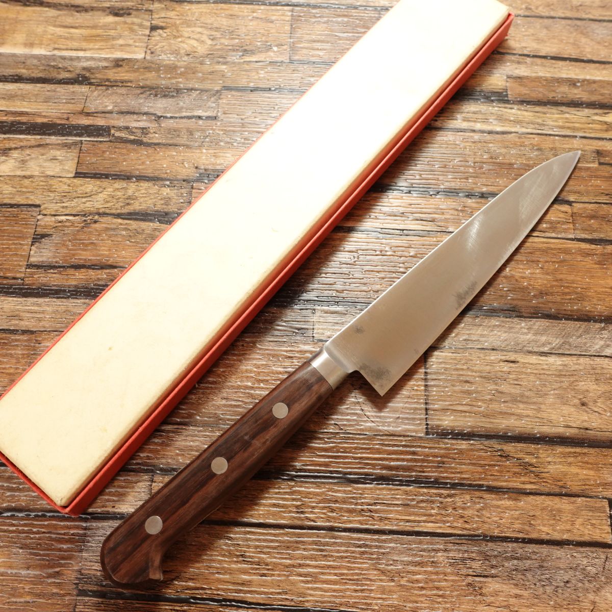 Sakai Hidekazu Petty Knife, Sharpened, Fruit Knife, Hagane Steel, with Sticker, Sakai Hidetomo Hon-Warikomi Gyuto, Box Included