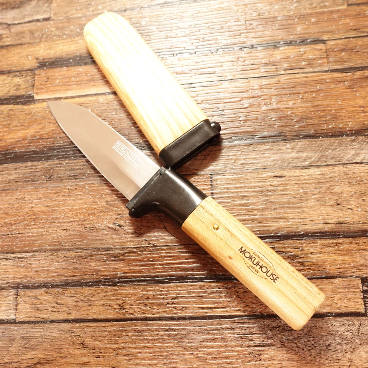 MOKUHOUSE Petty Knife, Sharpened, Fruit Knife, with Wooden Sheath, Unused in Storage