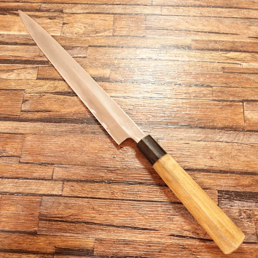 Sakai Ichimonji Mitsuhide Yanagiba Knife, Sharpened, Left-handed Sashimi Knife, Steel, Minimal Signs of Use