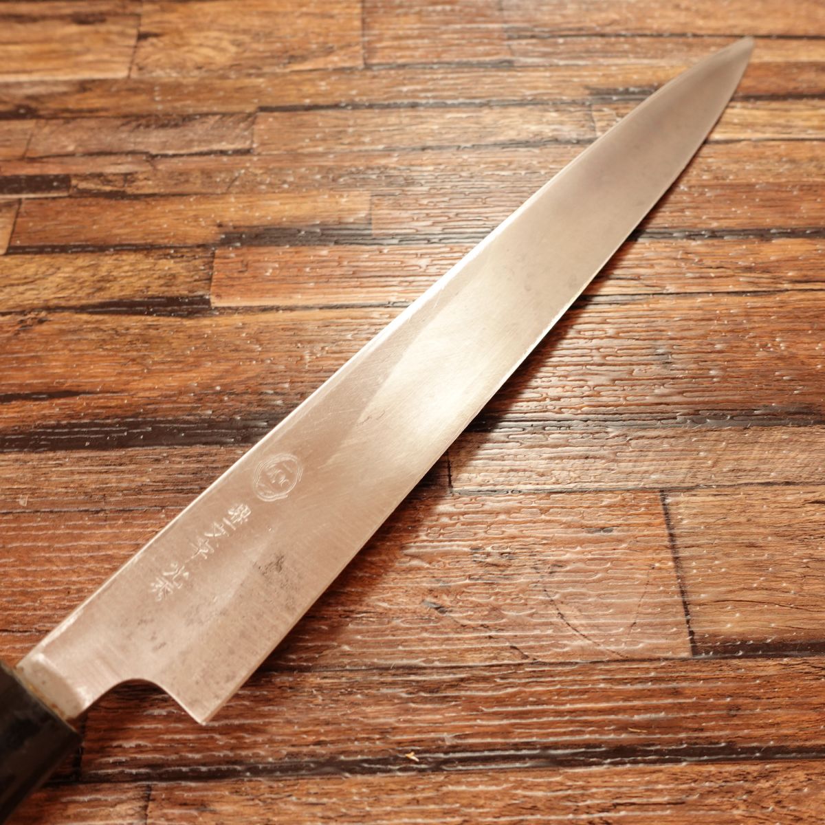 Sakai Ichimonji Mitsuhide Yanagiba Knife, Sharpened, Left-handed Sashimi Knife, Steel, Minimal Signs of Use