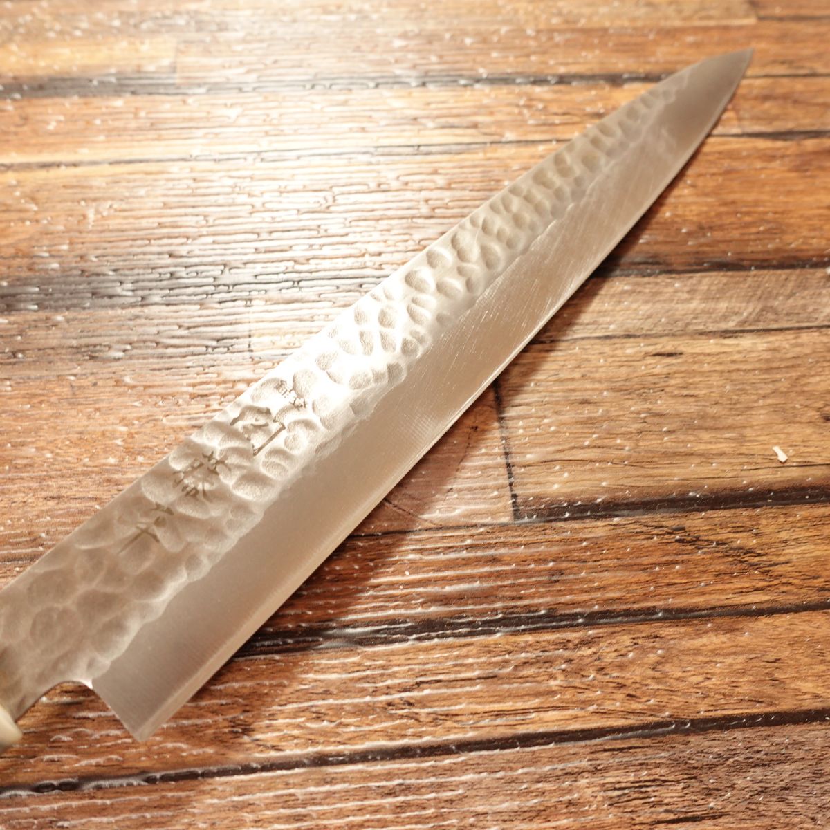 Seki Tohei Yanagiba Knife, Sharpened, Sashimi Knife, Hammered Finish, Marble Handle, Excellent Condition