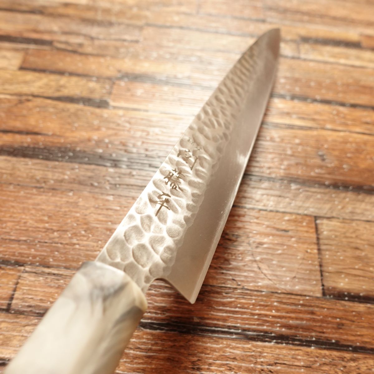 Seki Tohei Yanagiba Knife, Sharpened, Sashimi Knife, Hammered Finish, Marble Handle, Excellent Condition