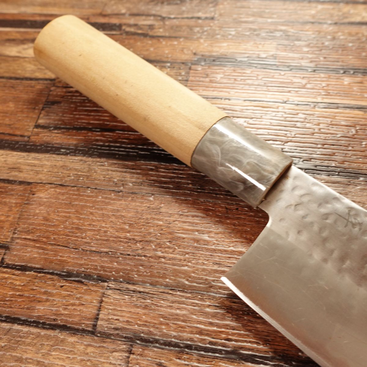 Seki Tohei Nakiri Knife, Sharpened, Thin Blade, Hammered Finish, Marble Handle, Excellent Condition