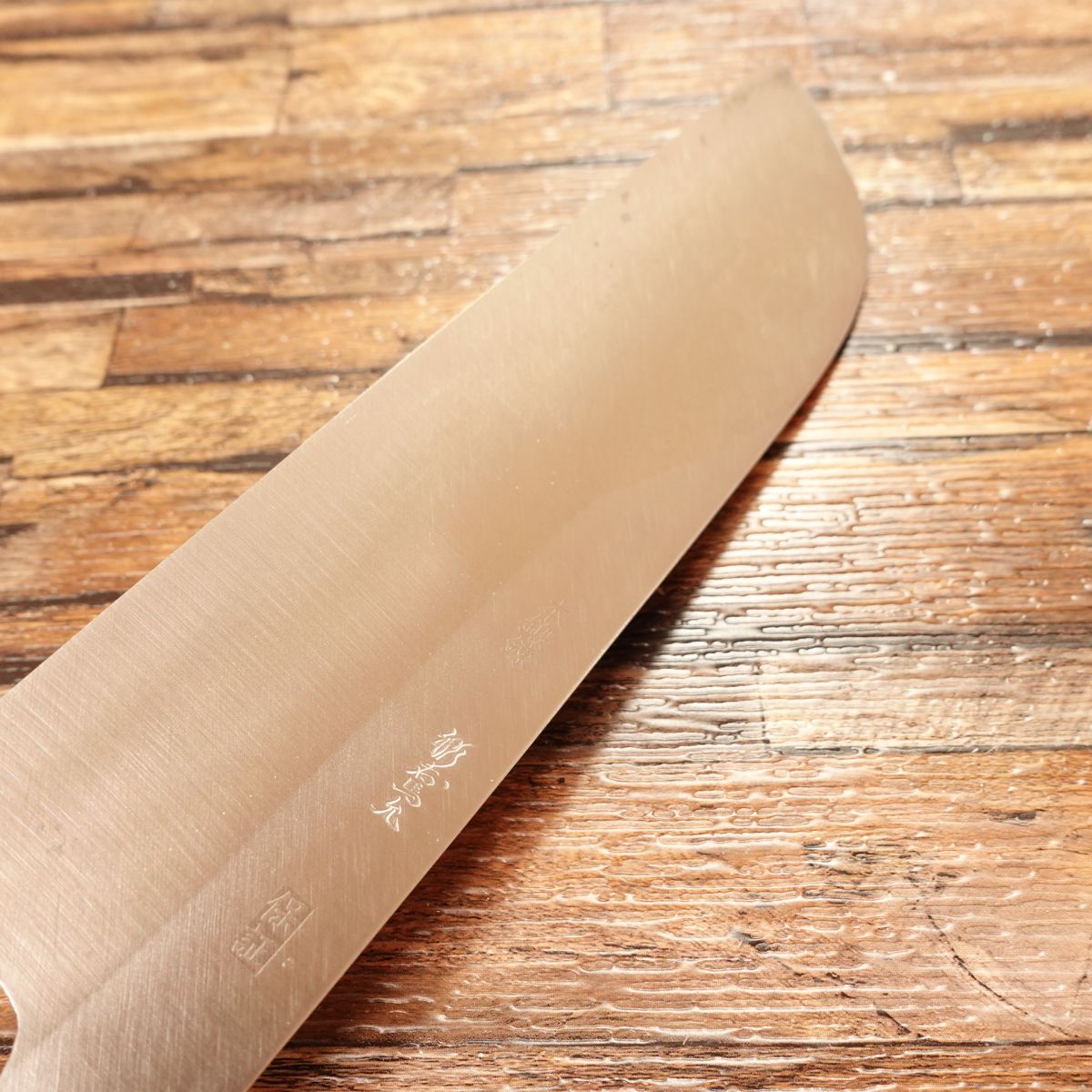 Goh Umanosuke Yoshihiro Kama-Usuba Knife, Sharpened, Water Buffalo Horn Handle, Nakiri, Hon-Tanren, with Engraving and Wooden Sheath