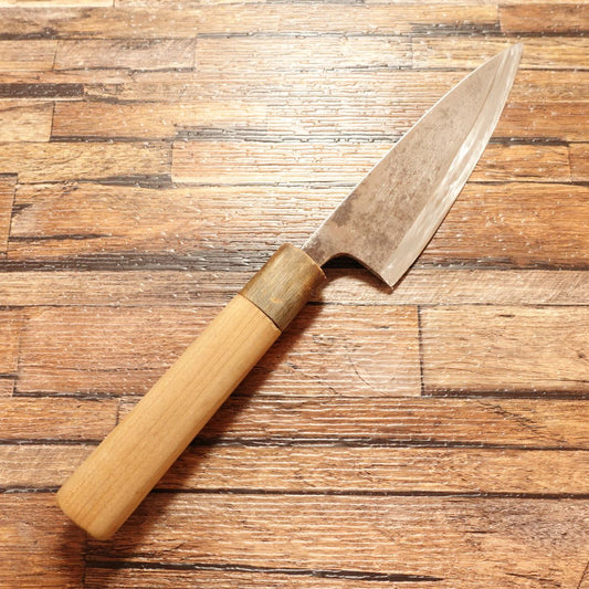 Sakai Takayuki Aji-Kiri Knife, Sharpened, Water Buffalo Handle, Small Deba Knife, Horse Mackerel Cutter