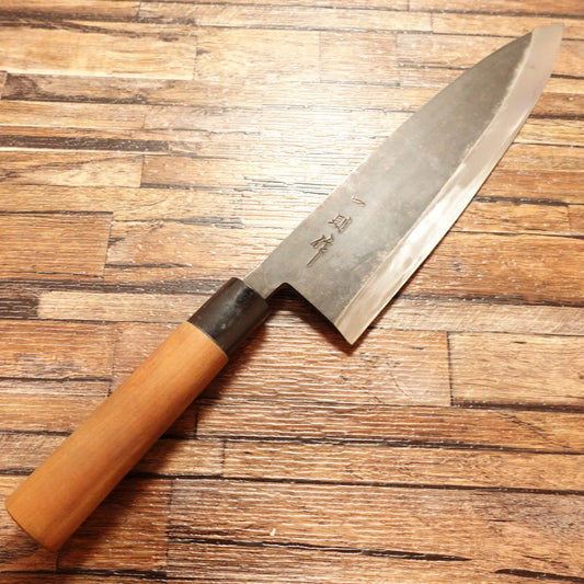 Kazunori Salmon Knife, Sharpened, Large Deba Knife, Kurouchi Finish, Salmon Cutter