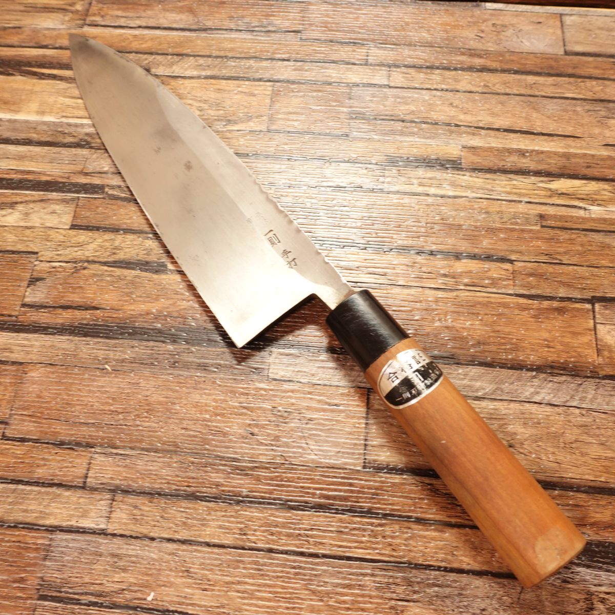 Kazunori Salmon Knife, Sharpened, Large Deba Knife, Kurouchi Finish, Salmon Cutter