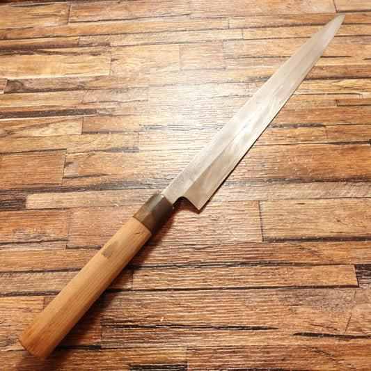 Hisa Yanagiba Knife, Sharpened, Sashimi Knife, Water Buffalo Handle, Engraving Illegible