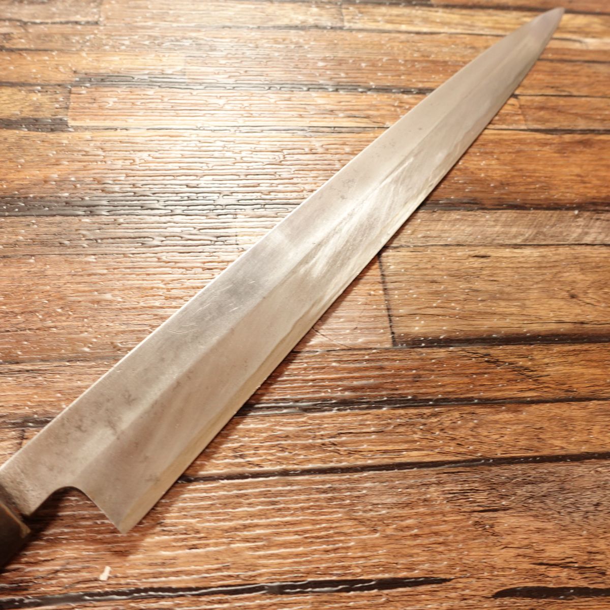 Hisa Yanagiba Knife, Sharpened, Sashimi Knife, Water Buffalo Handle, Engraving Illegible