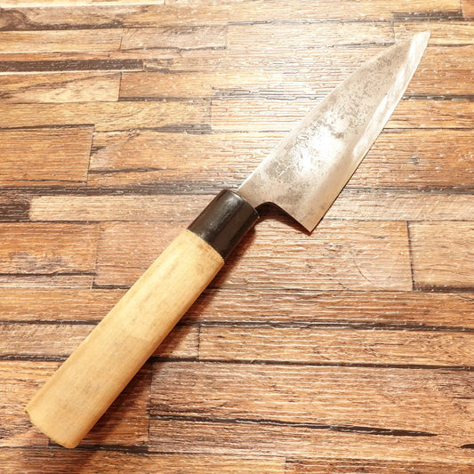 Hisashi Santoku Knife, Sharpened, All-Purpose Knife, Double Bevel, Black-Forged Deba, Special Aogami Steel