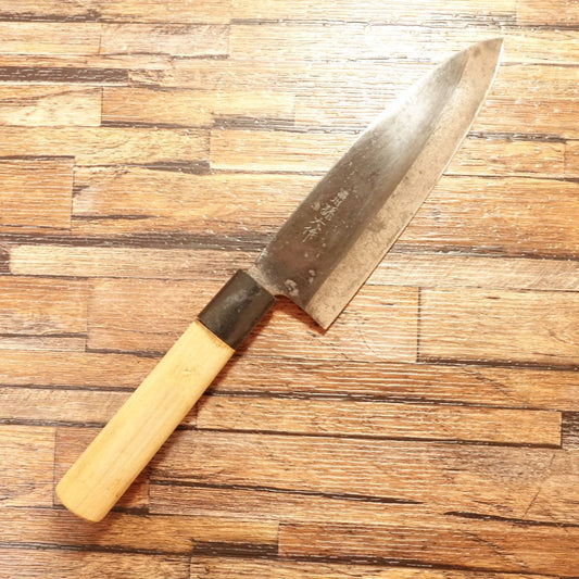 Noshu Magoroku Ai-Deba Knife, Sharpened, Funayuki Knife, Black Forged, Black Coating, Single-Bevel Japanese Santoku, Thin Blade