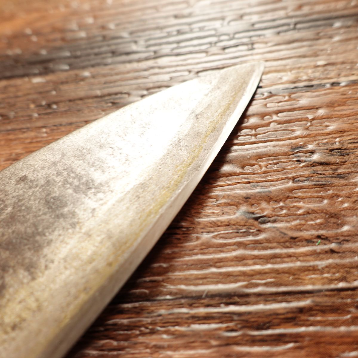 Kurouchi (Black-Forged) Aji-Kiri Knife, Sharpened, Black Small Deba Knife, Double-Edged, Hagane