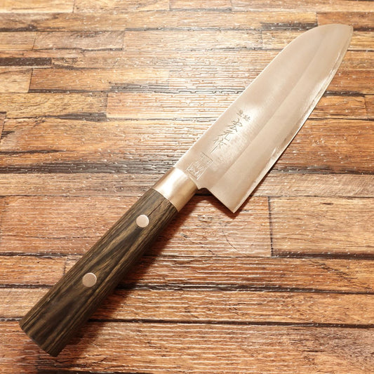 Hiromoto Santoku Knife, Sharpened, All-Purpose Knife, Honwarikomi Steel, Made by Hiromoto