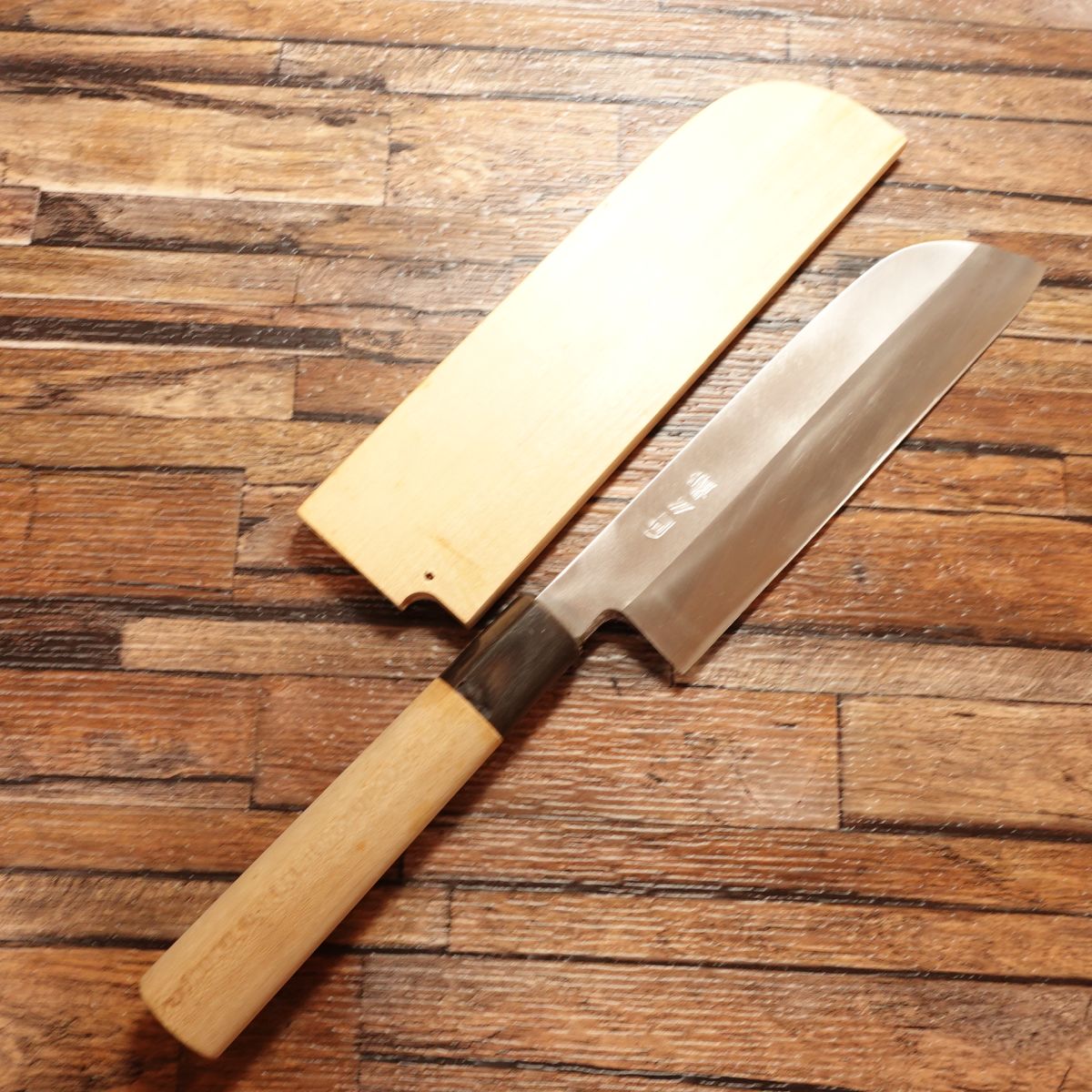 Sakai Toshi Kama-Usuba Knife, Sharpened, Water Buffalo Handle, Nakiri Knife, Hagane Steel, Wooden Sheath, Nearly Unused