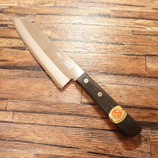 Sakai Akimasa Santoku Knife, Unused Stored Item, Hon-Warikomi, All-Purpose Knife, Comes with Anti-Rust Paper, Pouch, and Seal