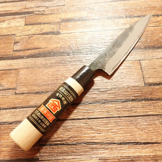 Tosa Yamanishi Japanese Petty Knife, Sharpened, Black-Forged, Nishiyama Shokai, Aogami Steel with Alloy, 125mm