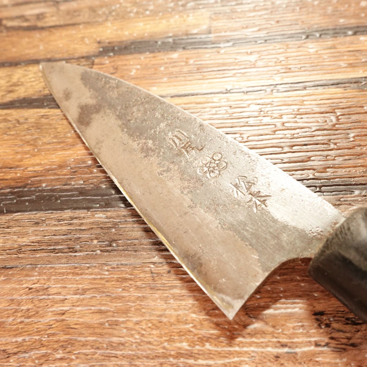 Kawajiri Aji-Kiri Knife, Sharpened, Small Deba Knife, Double-Bevel, Black-Forged, Matsumoto Kawajiri Special, 105mm