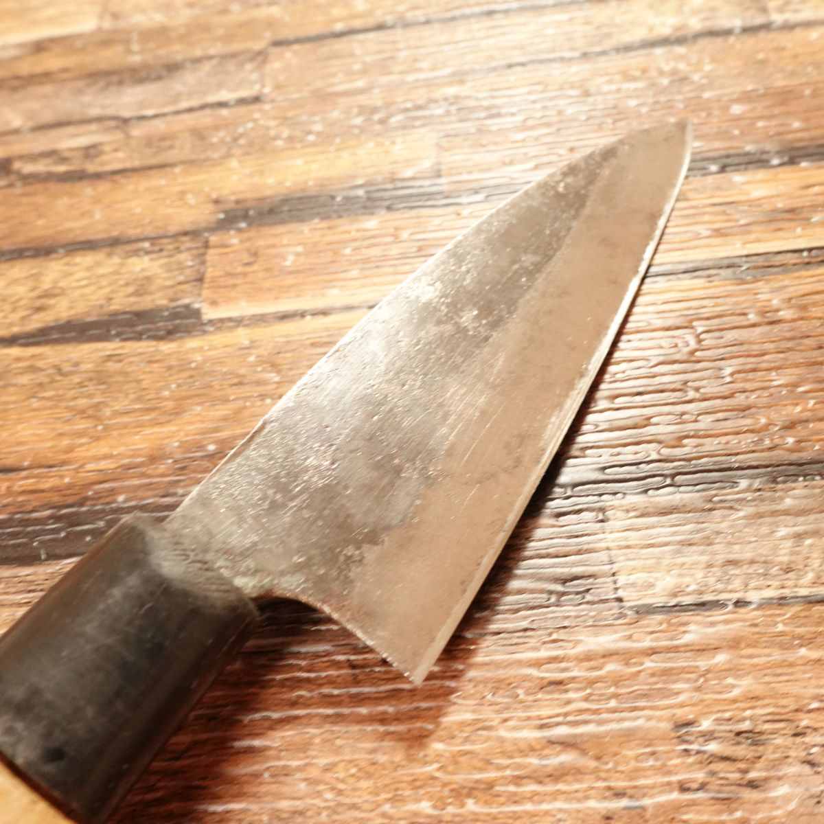 Kawajiri Aji-Kiri Knife, Sharpened, Small Deba Knife, Double-Bevel, Black-Forged, Matsumoto Kawajiri Special, 105mm