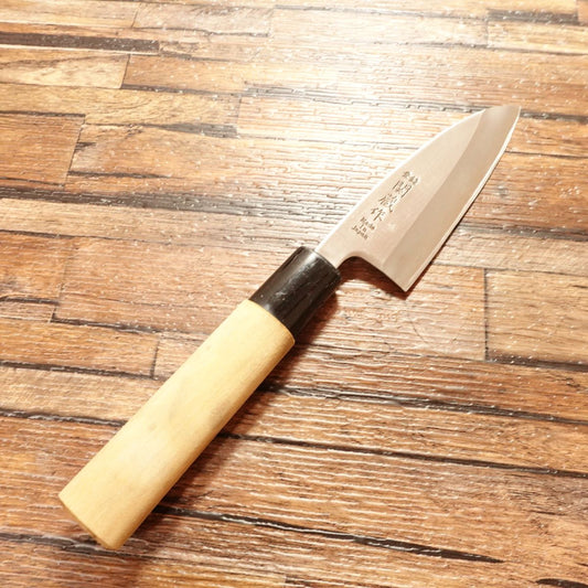 Sekizo Aji-Kiri Knife, Sharpened, Small Deba Knife, Sekizo Saku, Stainless Steel, 100mm