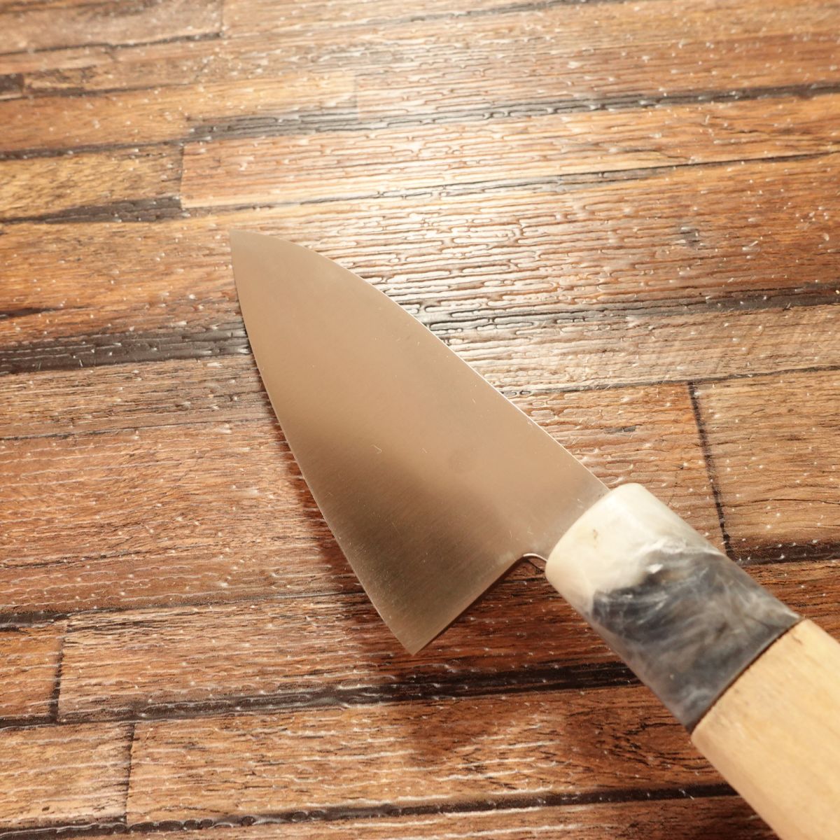 Taketsugu Aji-kiri Knife, Sharpened, Ko-Deba Style, Marble Pattern Handle, Light Use, 105mm
