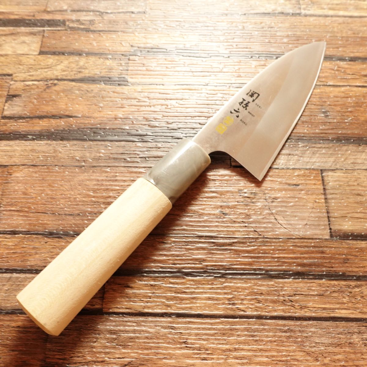 Sekimagoroku Aji-kiri Knife, Sharpened, Ginju Series, Ko-Deba Style, Stainless Steel, Marble Handle, Near Unused, 105mm