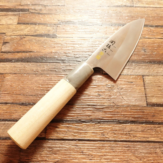 Sekimagoroku Aji-kiri Knife, Sharpened, Ginju Series, Ko-Deba Style, Stainless Steel, Marble Handle, Near Unused, 105mm