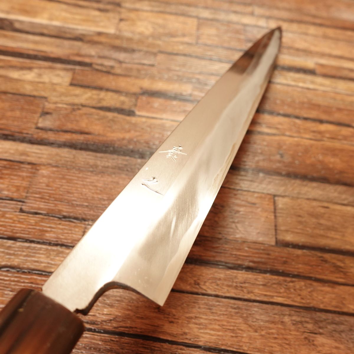 Yasuyuki Yanagiba Knife, Sharpened, Water Buffalo Handle, Sashimi Knife, Aogami No.2 Steel, Nearly Unused