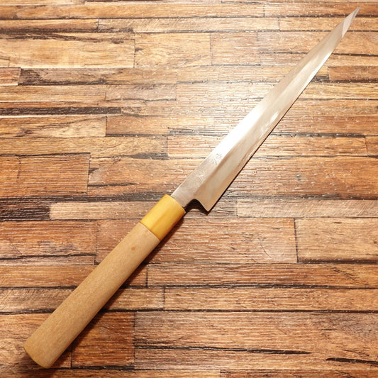 Yasuyuki Yanagiba Knife, Sharpened, White Buffalo Handle, Sashimi Knife, Carefully Used