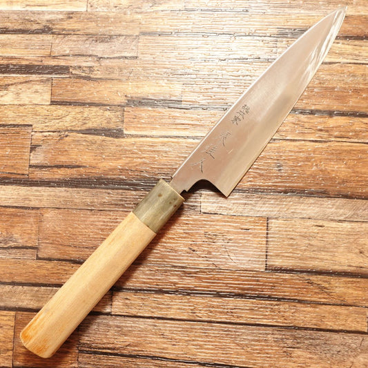 Azuma Yoshihito Funayuki Knife, Sharpened, Water Buffalo Handle, Ai-Deba, Filleting Knife, Hagane Steel, Souhonke