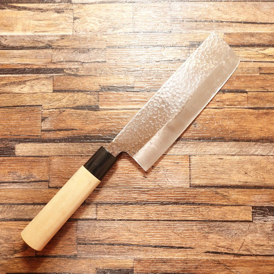 Noshu Magoroku Nakiri Knife, Sharpened, Koryu Style, Thin Blade, Hammer Pattern