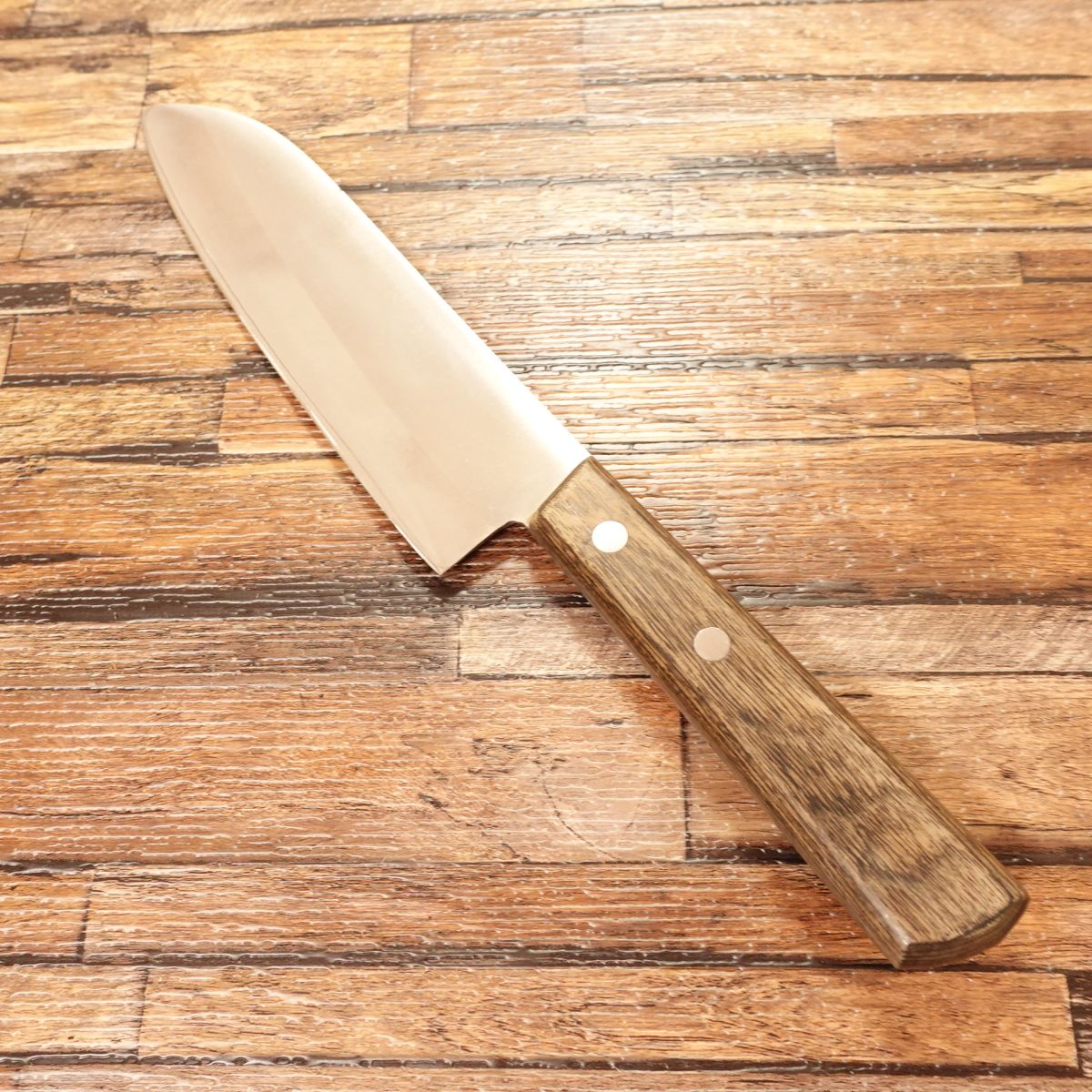 Hiromoto Santoku Knife, Sharpened, All-Purpose Knife, Clad Steel, Made by Hiromoto