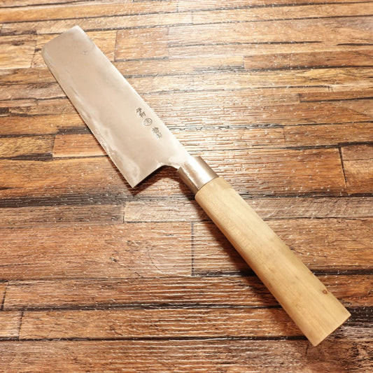 Marumitsu Nakiri Knife, Sharpened, Hand-Forged Special Nakiri, Double-Bevel, Thin Blade, 170mm