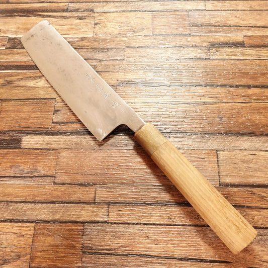 Azuma Mitsuhiro Nakiri Knife, Sharpened, Water Buffalo Handle, Hagane Steel, Thin Blade, 175mm
