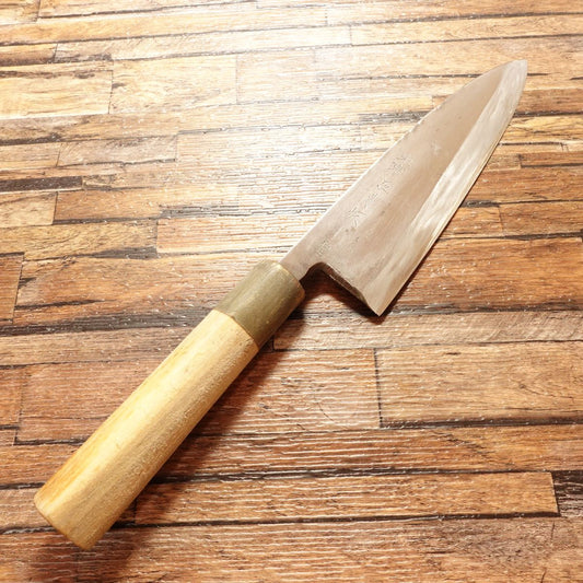 Ishizuki Deba Knife, Sharpened, Tokyo Ishizuki Saku, Water Buffalo Handle, 6-Sun Deba, Hagane Steel, Scratches on Spine, 180mm