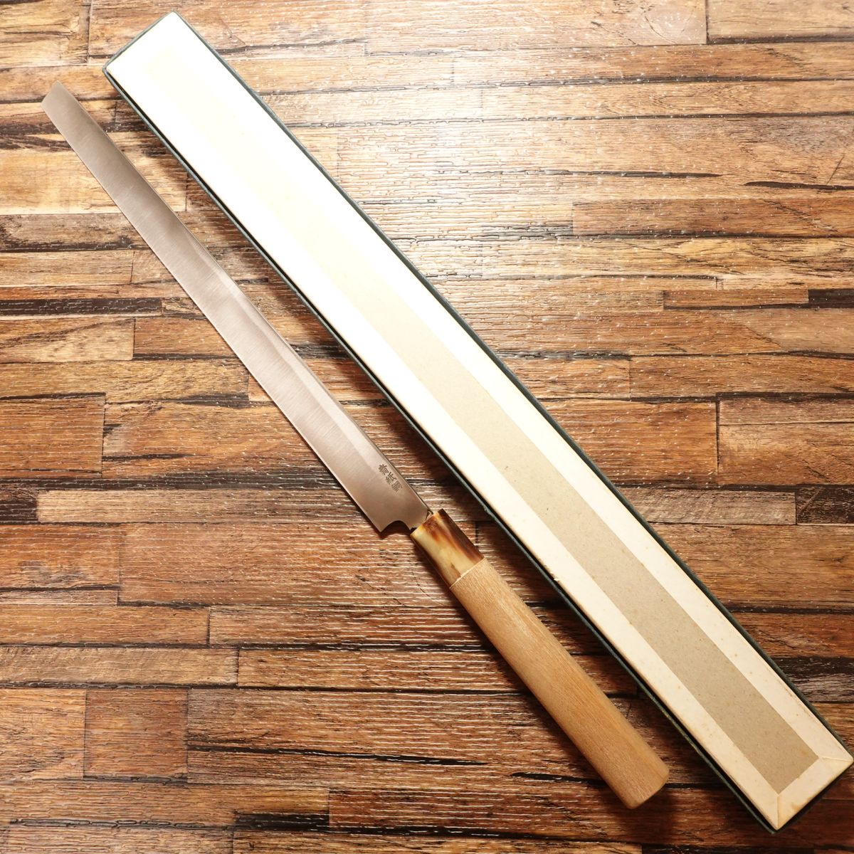 Sugimoto Tako-Hiki Knife, Sharpened, White Water Buffalo Handle, Sashimi Knife, Aogami Steel, Nearly Unused, Boxed, 275mm