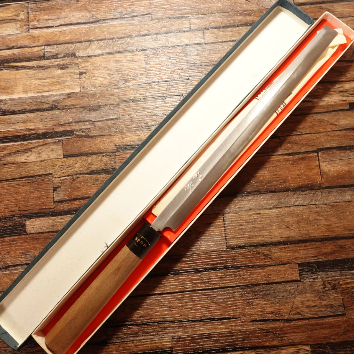 Sugimoto Tako-Hiki Knife, Sharpened, Water Buffalo Handle, Sashimi Knife, Aogami Steel, Nearly Unused, Boxed, 275mm