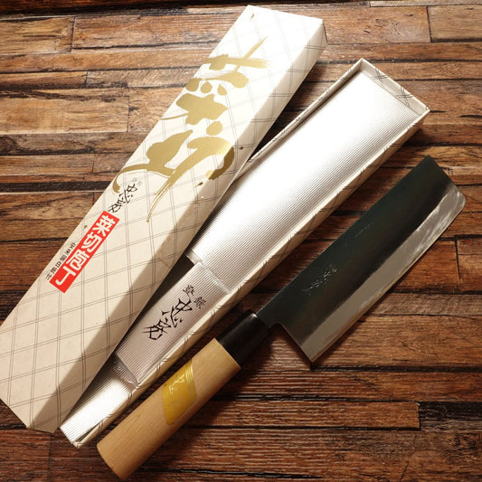 Tadafusa Nakiri Knife, Sharpened, Black-Forged, "Tora" Edition, Boxed, With Seal, Yasuki White Steel Cladding, Unused Stored Item, 160mm