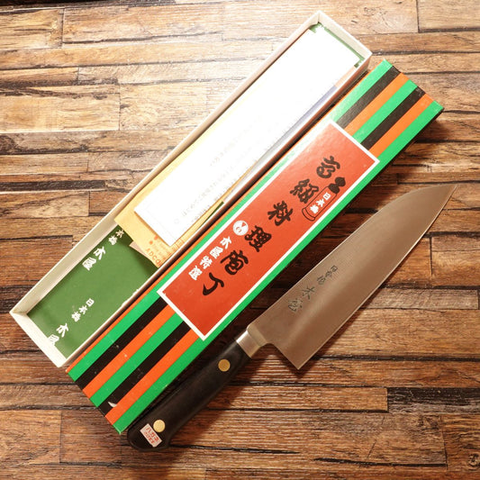 Kiya Santoku Knife, Sharpened, Nihonbashi Kiya, Swedish Steel, All-Purpose Knife, Hon-Tanzo #6, Unused Stored Item, Boxed, 185mm