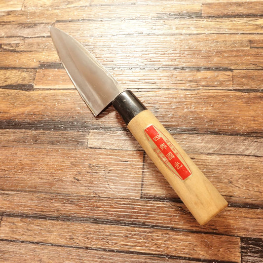 Shiro Kunimitsu Aji-kiri Knife, Sharpened, Ko-Deba Style, Near Unused, 115mm